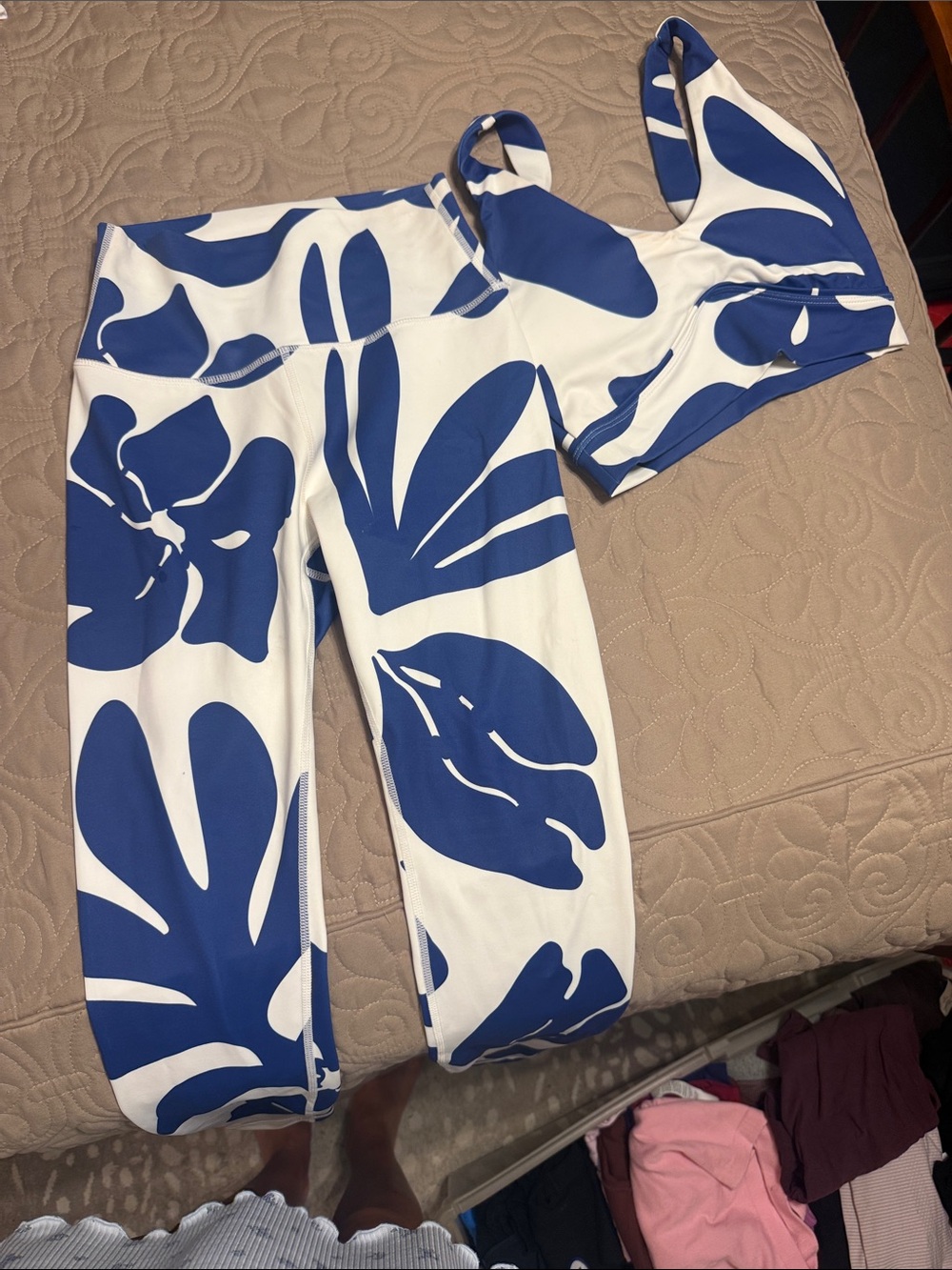 Willow Blue and White Floral Crop Top and Leggings Set